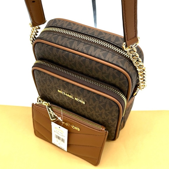 Michael Kors Medium NS Chain Xbody Bag & Small TZ Coinpouch w/ID Brown/Gold - Picture 11 of 14